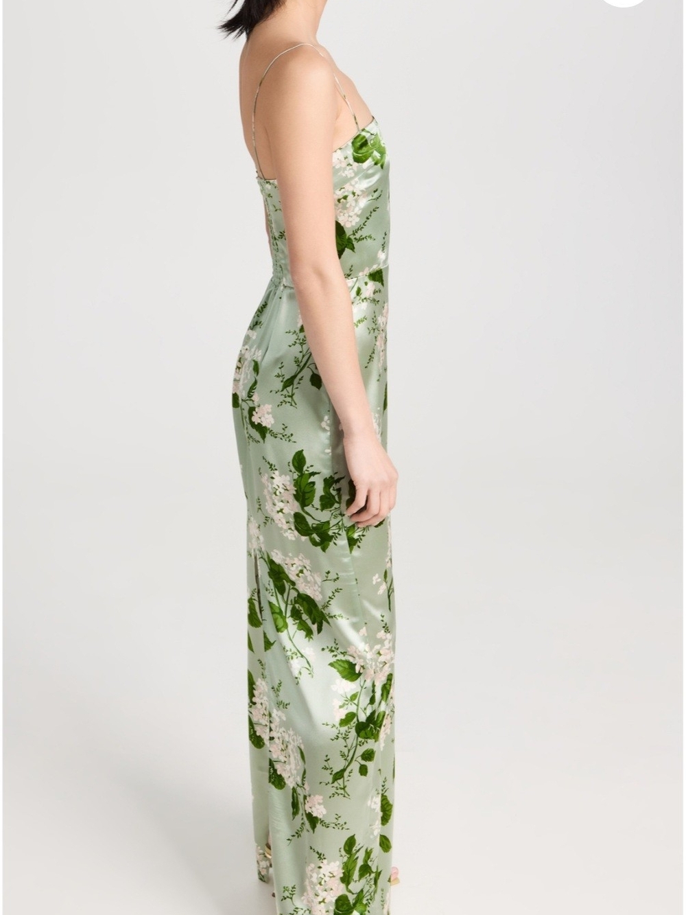Reformation-Frankie Silk Dress-Sage Green Floral Maxi Dress - Picture 4 of 11